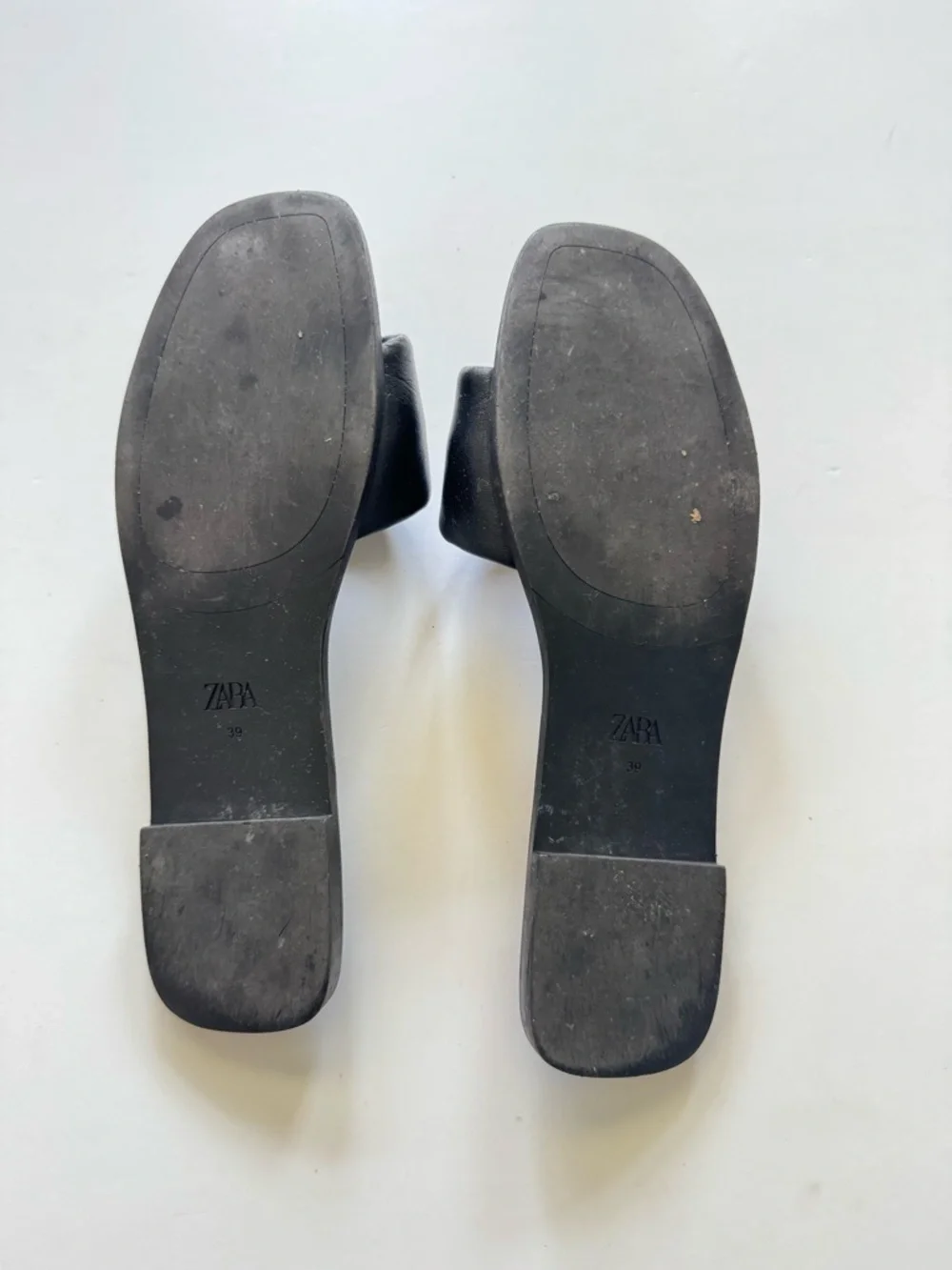 Zara Black Leather Wide-Band Slide Sandals size 39 - Picture 6 of 6